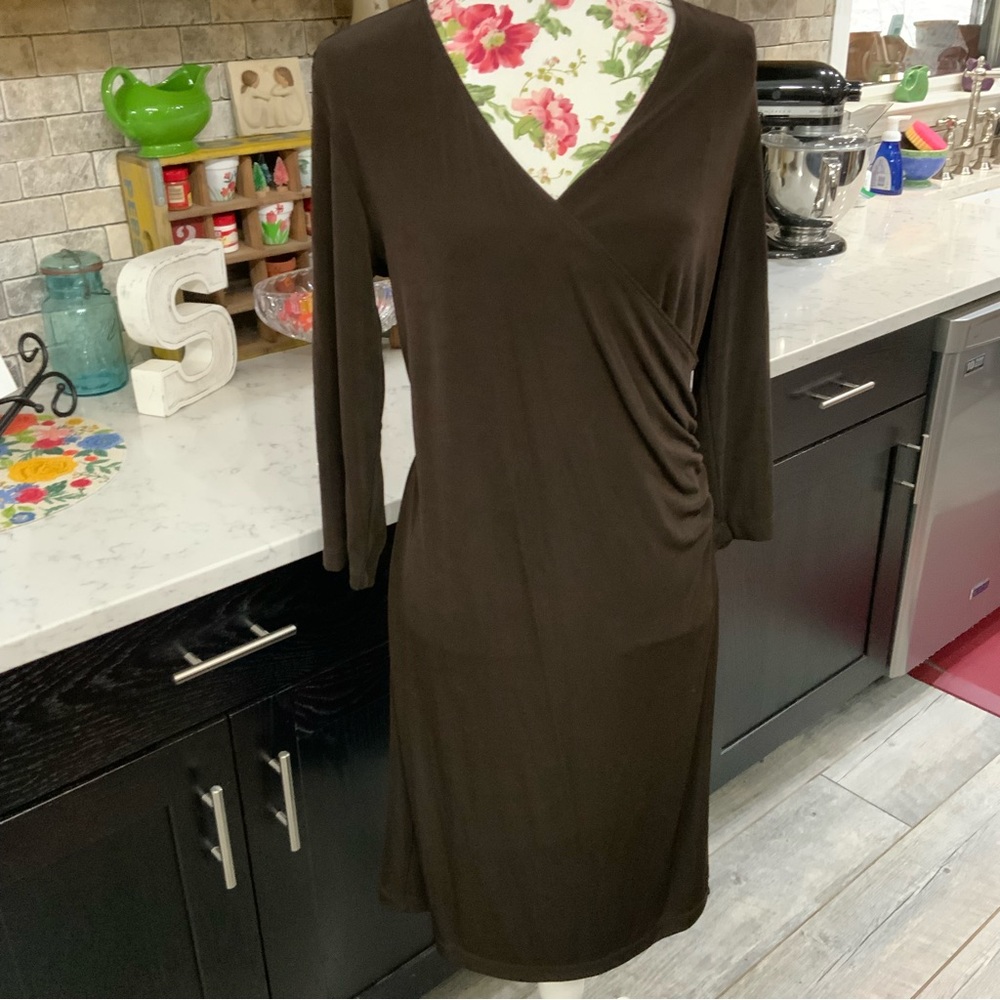 Chico’s Travelers Rosemary Wrap Dress Chocolate Chip 
Medium 8 
New With Tags